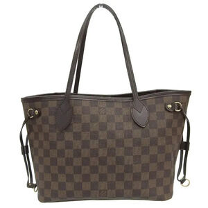 Louis Vuitton Neverfull Damier Ebene Canvas Leather Shoulder Tote Bag Brown